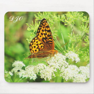 Orange and Black Butterfly on White Flower Mousepad