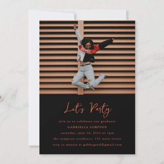 Orange and Black Class of 2025 Grad Party Einladung (Rückseite)