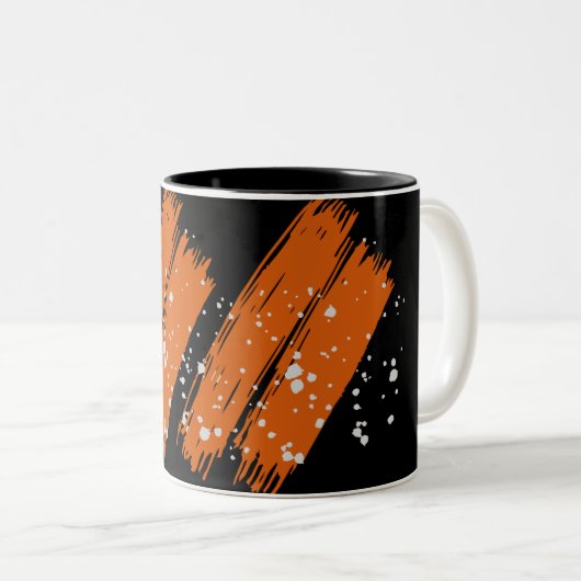 Orange and Black Fall Halloween Zweifarbige Tasse (VorderseiteRechts)