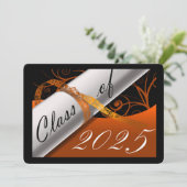 Orange and Black Graduation Party Einladung (Stehend Vorderseite)