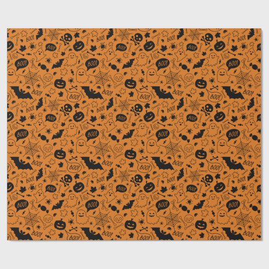 Orange and Black Halloween Pattern Art Halloween Geschenkpapier (Flach)
