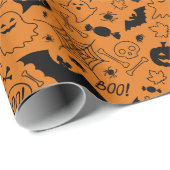 Orange and Black Halloween Pattern Art Halloween Geschenkpapier (Rolleneckpunkt)