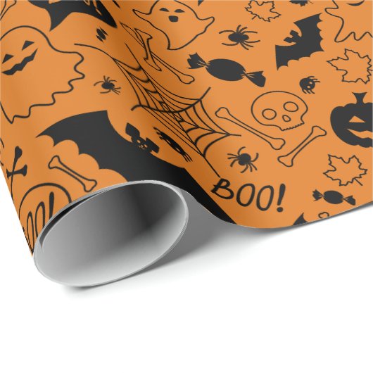 Orange and Black Halloween Pattern Art Halloween Geschenkpapier (Rolleneckpunkt)