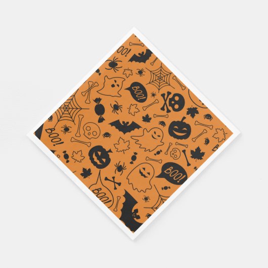 Orange and Black Halloween Pattern Art Halloween Serviette (Ecke)