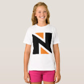 Orange and Black Letter N Girls T - Shirt (Vorne ganz)