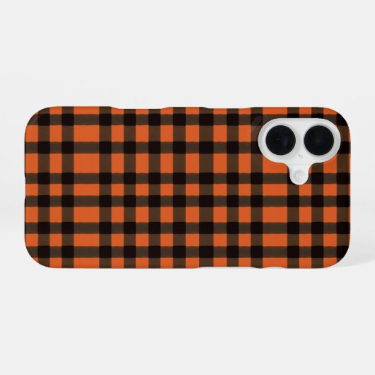 Orange and Black Plaid Checkered Pattern iPhone 16 Hülle (Rückseite (Horizontal))