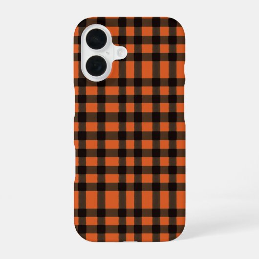Orange and Black Plaid Checkered Pattern iPhone 16 Hülle (Rückseite)