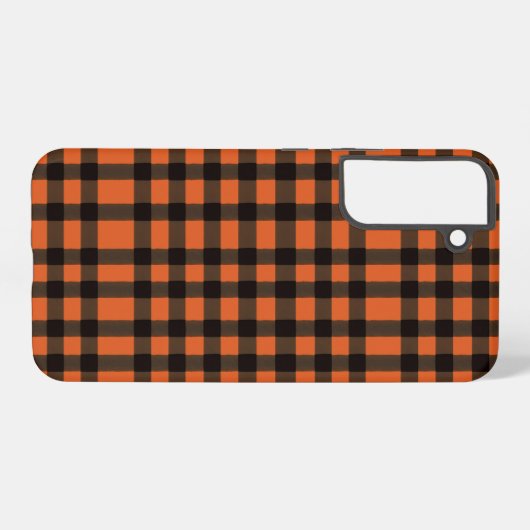 Orange and Black Plaid Checkered Pattern Samsung Galaxy Hülle (Rückseite (Horizontal))