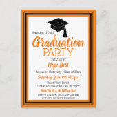Orange and Black School Colors Grad Party Einladungspostkarte (Vorderseite)
