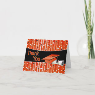 Orange and Black Stripe Confetti Graduation Dankeskarte