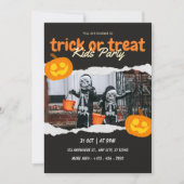 Orange and Black Trick Or Treat Halloween Kids Einladung (Vorderseite)