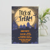 Orange and Black Trick or Treat Halloween Party Einladung (Stehend Vorderseite)