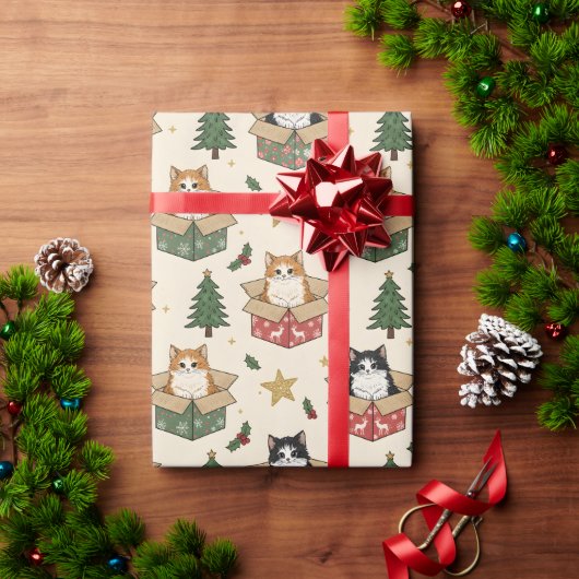 Orange and Black & White Kittens Christmas Pattern Geschenkpapier (Feiertagsgeschenk)