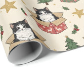 Orange and Black & White Kittens Christmas Pattern Geschenkpapier (Rolleneckpunkt)