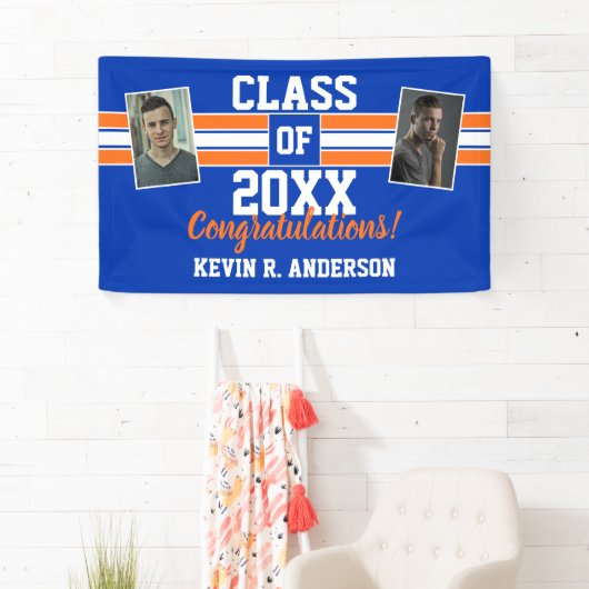 Orange and Blue Abschluss Foto Herzlichen Glückwun Banner (Insitu)