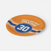 Orange and Blue Birthday Sports Theme Pappteller (Schrägansicht)