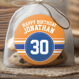 Orange and Blue Birthday Sports Theme Runder Aufkleber