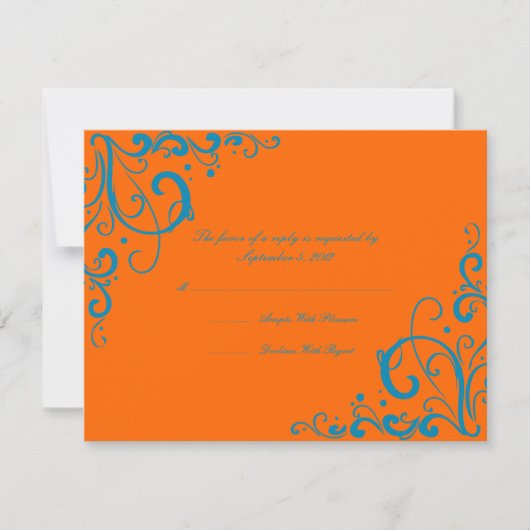 Orange and Blue Blüh Wedding RSVP Karte (Vorderseite)