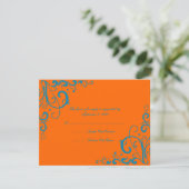 Orange and Blue Blüh Wedding RSVP Karte (Stehend Vorderseite)