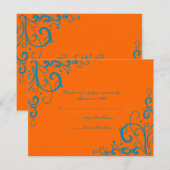 Orange and Blue Blüh Wedding RSVP Karte (Vorne/Hinten)