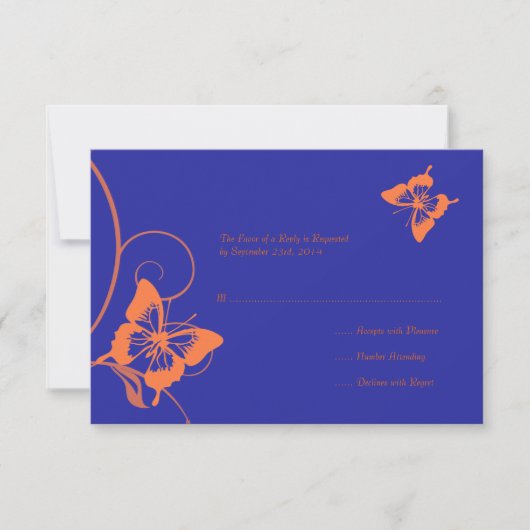 Orange and Blue Butterfly Wedding RSVP Card Karte (Vorderseite)