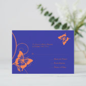Orange and Blue Butterfly Wedding RSVP Card Karte (Stehend Vorderseite)