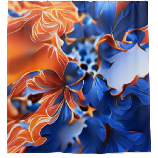 Orange and Blue Floral Fractal Duschvorhang (Vorderseite)