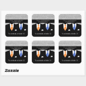 Orange and Blue Gay Wedding Tischnummer Quadratischer Aufkleber (Blatt)