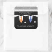 Orange and Blue Gay Wedding Tischnummer Quadratischer Aufkleber (Tasche)