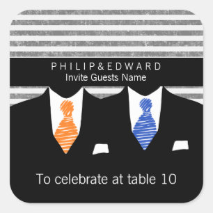 Orange and Blue Gay Wedding Tischnummer Quadratischer Aufkleber