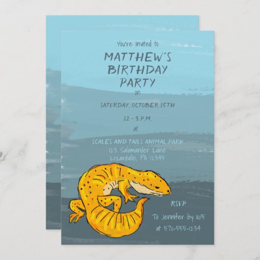 Orange and Blue Gecko Lizard Birthday Party Einladung (Vorne/Hinten)