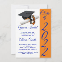 Orange and Blue Graduation Cap and Tassel