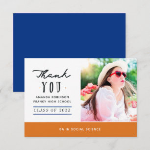 Orange and Blue Graduation Photo Thank You Card Dankeskarte