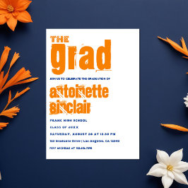 Orange and Blue Grunge Typografy Graduation Party Einladung