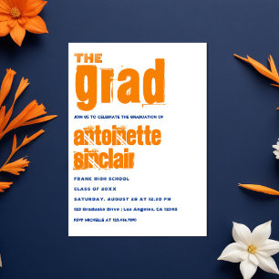 Orange and Blue Grunge Typografy Graduation Party Einladung