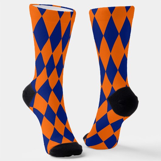 Orange and Blue Harlequin Checkered Design  Socken