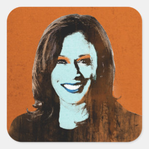 Orange and Blue Kamala Harris Pop Art Quadratischer Aufkleber