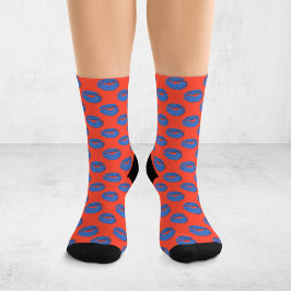 Orange and Blue Pop Art Kissing Lips XOXO Socken