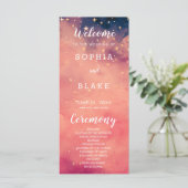 Orange and Blue Stars Celestial Wedding Program (Stehend Vorderseite)