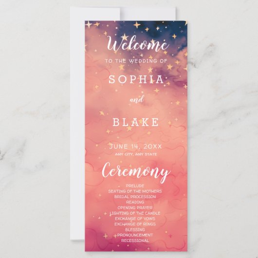 Orange and Blue Stars Celestial Wedding Program (Vorderseite)