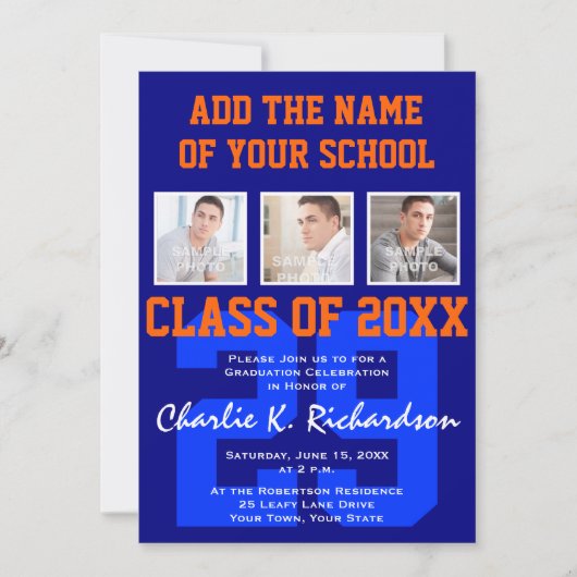 Orange and Blue Team Colors Sports Abschluss Einladung (Vorderseite)