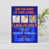 Orange and Blue Team Colors Sports Abschluss Einladung (Stehend Vorderseite)