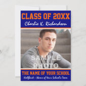 Orange and Blue Team Colors Sports Abschluss Einladung (Rückseite)