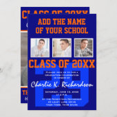 Orange and Blue Team Colors Sports Abschluss Einladung (Vorne/Hinten)