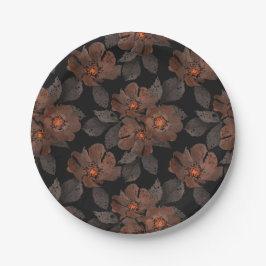Orange and brown flowers on a black background. pappteller