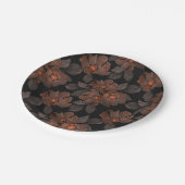 Orange and brown flowers on a black background. pappteller (Schrägansicht)