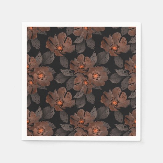 Orange and brown flowers on a black background. serviette (Vorderseite)