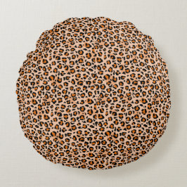Orange and Brown Leopard Print Rundes Kissen