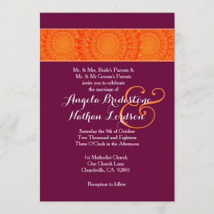 Orange and Burgundy Blume Wreaths Wedding A04 Einladung