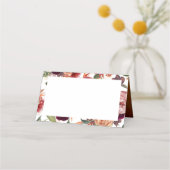 Orange and Burgundy Red Fall Blume Hochzeit Platzkarte (Vorderseite)